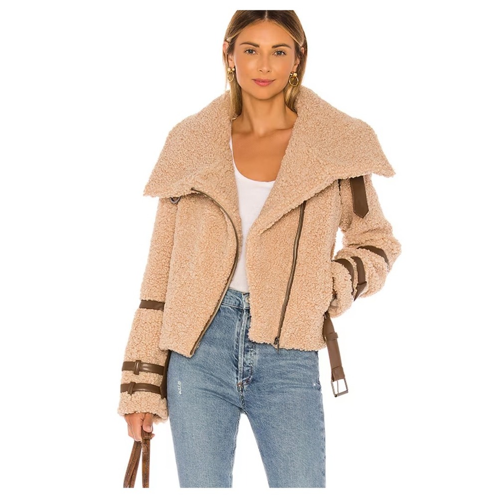 Tularosa Bailey Sherpa Moto Jacket in Camel sz S